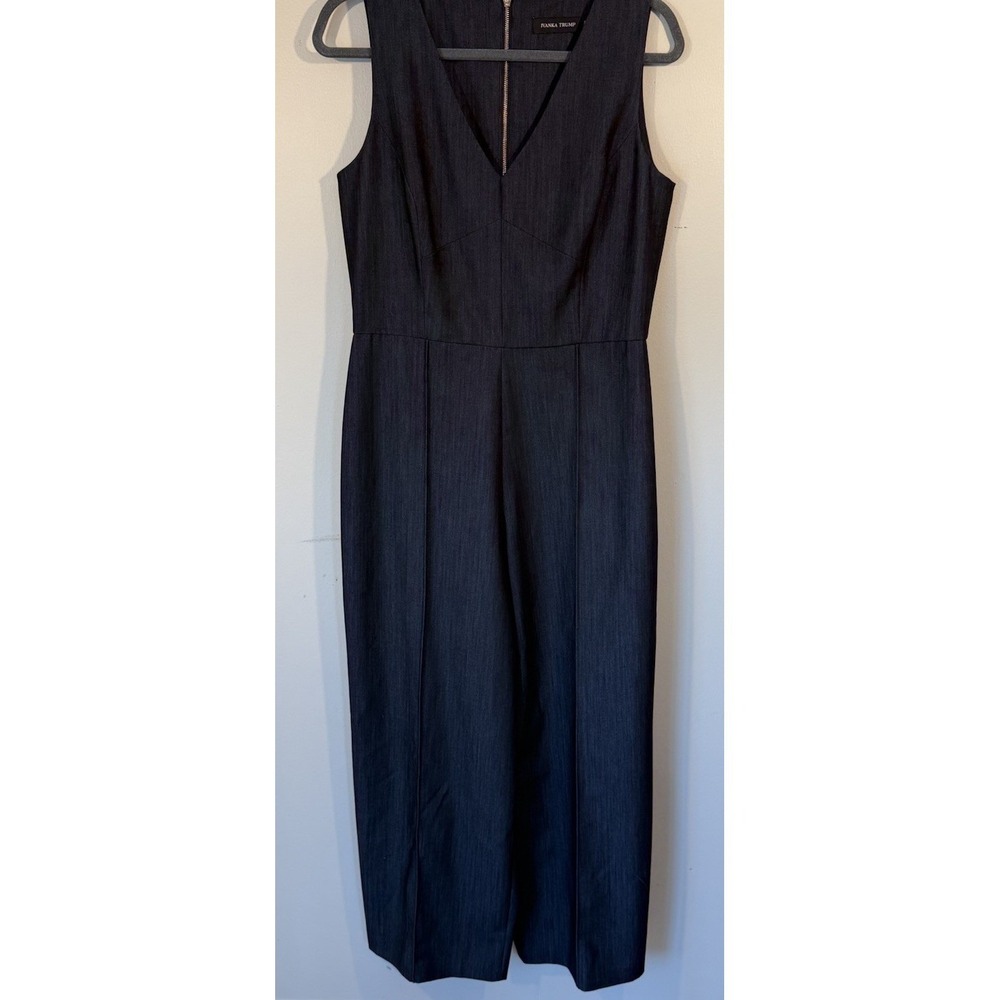 Ivanka Trump Jumpsuit Women 10 Dark Denim Wide Leg Sleeveless 90s Minimalist